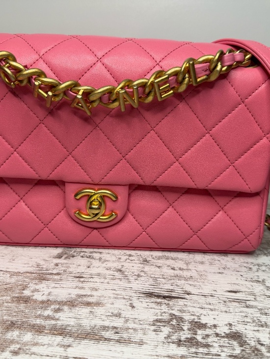CHANEL Handbags - Chanel Logo Letters Touch Chain Flap Bag Quilted Lambskin Medium